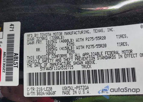 2016 Toyota Tundra 1794 5.7L V8/Platinum 5.7L V8 из США, поврежденный, VIN 5TFAW5F11GX532715